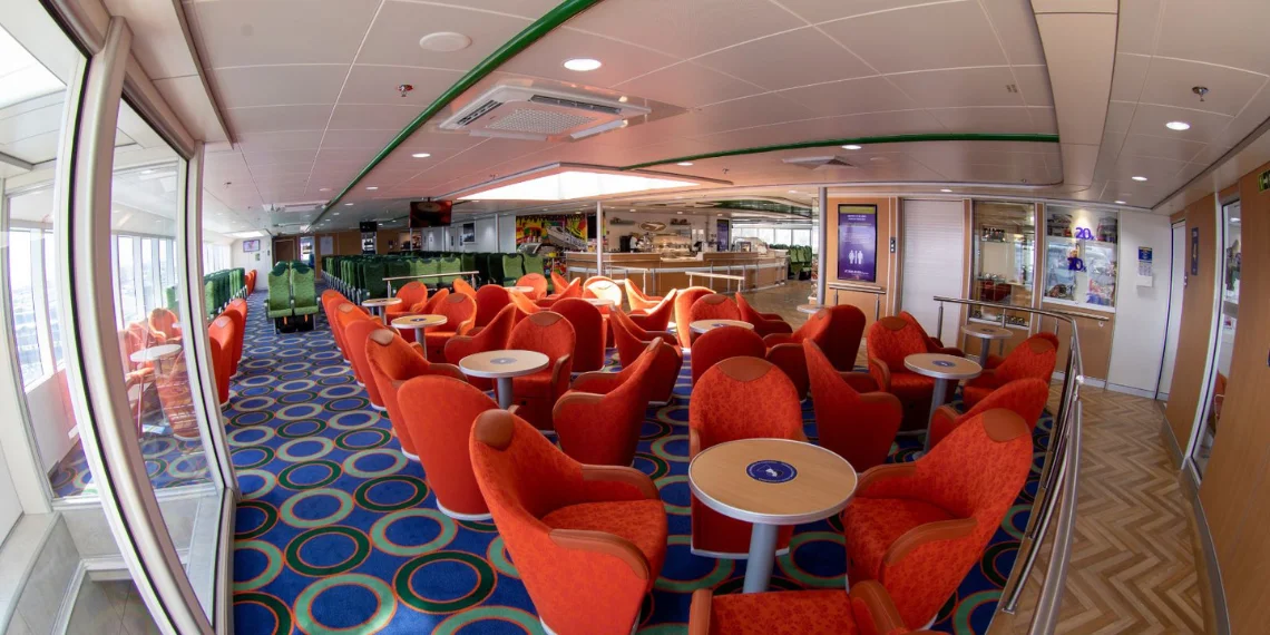 Seats and cafeteria aboard the Bajamar Express