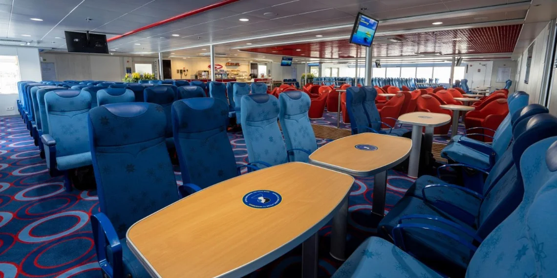 Family seats inside the Bajamar Express fast ferry