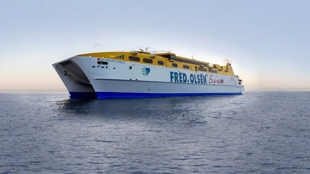 Side view of the Betancuria Express ferry sailing